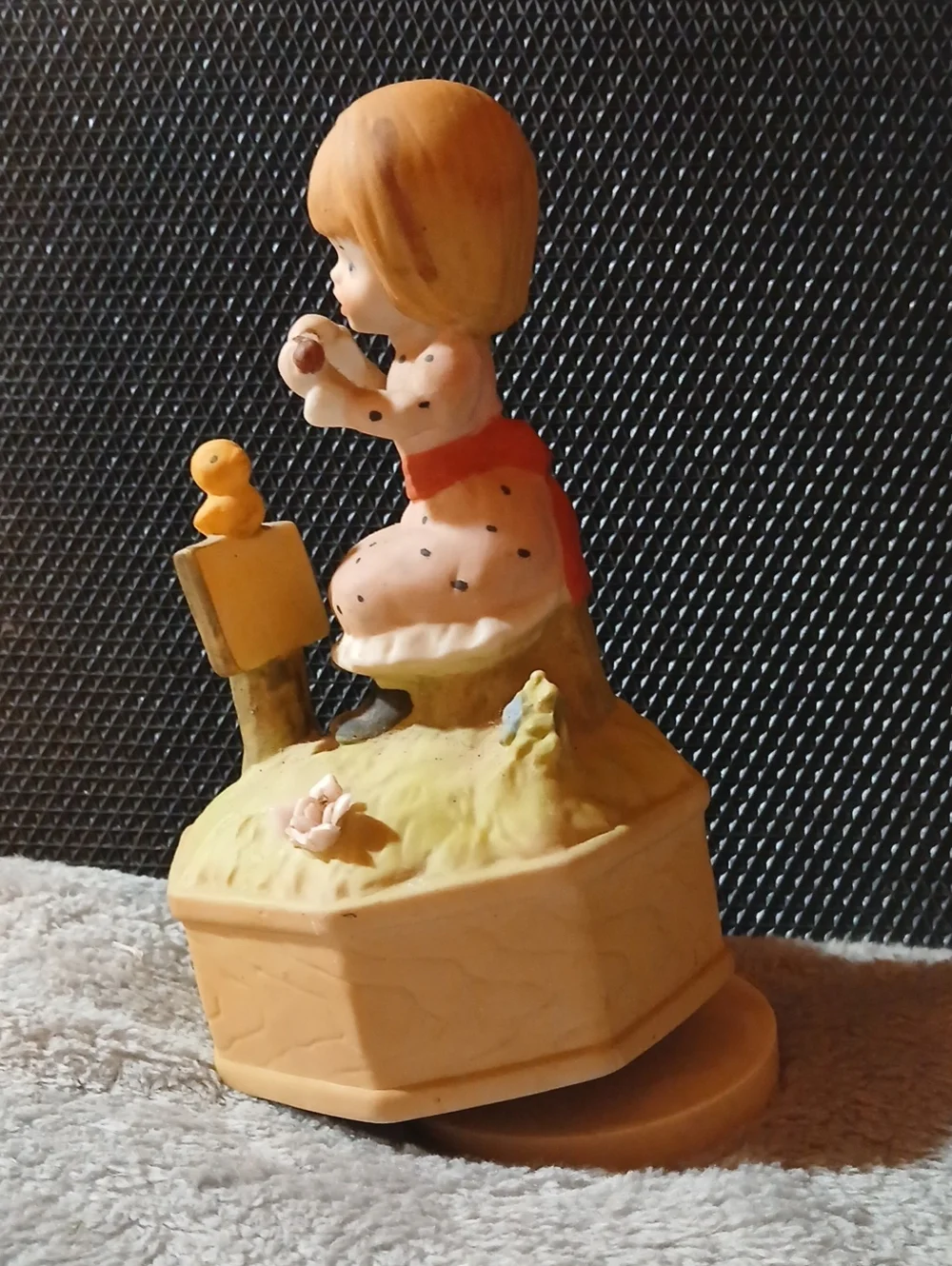 Vintage Music Box Figurine with Blonde Girl and Duck